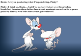Brain: Are you pondering what I'm pondering, Pinky? Pinky: I think so, Brain... but if we declare victory over Iran before breakfast, threaten them before lunch, and nominate ourselves for a peace prize by dinner, won't the time zones get confused?