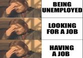 BEING UNEMPLOYED LOOKING FOR A JOB HAVING A JOB