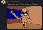 A Discord message by Tina sharing an original Tung Tung Sahur drawing. It reads, "Found out that tung tung sahur is ai generated so I made an ai free version you can use instead."
