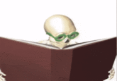 A reaction GIF of a skeleton reading a book. The skeleton is Seemore Skinless.