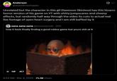A post about a Seemore Skinless video. It reads, "Unrelated but the character in this gif (Seemore Skinless) has this bizarro horror version of his game on YT with s----- jumpscares and cheesy effects, but randomly half way through the video its cuts to actual real live footage of open heart surgery and I am still baffled by it."