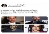 normal catholic girl @marieprairiee men are either eagle handsome, bear handsome, dog handsome, or reptilian handsome