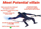 Meet Potential villain "More powerful than Ghidorah" "He might be a r----- " "May have put a hand mark on skull island" "Wanted to conquer the surface world" O impressive feats 0 impressive abilities 4 times had to call for Shimo Actually do damage to Godzilla or Kong X Call for shimo's help like a bitch