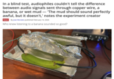 In a blind test, audiophiles couldn't tell the difference between audio signals sent through copper wire, a banana, or wet mud 'The mud should sound perfectly awful, but it doesn't,' notes the experiment creator - News By Jowi Morales published February 14, 2026 Who knew listening to a banana sounded so good? 4024
