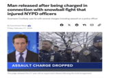 Man released after being charged in connection with snowball fight that injured NYPD officers Gusmane Coulibaly was hit with several charges including assault on a police officer By Eyewitness News Friday, February 27, 2026 Є X • n NYPD ASSAULT CHARGE DROPPED The judge released the 27-year-old on supervised release following the brief arraignment. هي NY