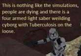 This is nothing like the simulations, people are dying and there is a four armed light saber weilding cyborg with Tuberculosis on the loose.