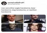 normal catholic girl @marieprairiee men are either eagle handsome, bear handsome, dog handsome, or reptilian handsome 7