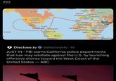 ??? Kiribati a Iceland Norway Canada Russia United Lithuania Kingdom Ukraine Kazakh United States of Italy Uzbekist Spain Turkey America Tunisia iraq Iran Algeria Libya Mexico Saudi Arabia Cuba Guatemala Barbados Senegal Niger Sudan Yemen Nigeria Liberia Ethiopia S Colombia Gabon Kenya Tanzania Peru Brazil Zimbabwe Mauritius Paraguay ► Disclose.tv @disclosetv.1d JUST IN - FBI warns California police departments that Iran may retaliate against the U.S. by launching offensive drones toward the West Coast of the United States - ABC