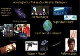 A long long time from now; in different sides of our galaxy..... Adjusting to Star Trek as a Star Wars Fan Starterpack The pace has ya: "Star System < Quadrant" “Lightspeed < Warp" "Federation" Earth exists & is relevant. "Transporters?" " Blaster < Phaser" No Force, Logic