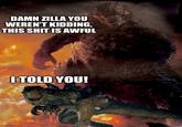 DAMN ZILLA YOU WEREN'T KIDDING, THIS S--- IS AWFUL I TOLD YOU! imgflip.com