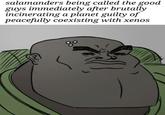 salamanders being called the good guys immediately after brutally incinerating a planet guilty of peacefully coexisting with xenos