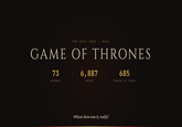 THE DATA DROP . # 0 2 1 GAME OF THRONES 73 6,887 685 EPISODES DEATHS MINUTES OF TYRION Whose show was it, really?