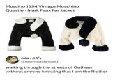 Moscino 1994 Vintage Moschino Question Mark Faux Fur Jacket MOSCH A? mia +99°+ @teamojasontodd walking through the streets of Gotham without anyone knowing that I am the Riddler