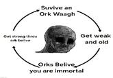 Get strong throu ork belive Suvive an Ork Waagh Get weak Orks Belive you are immortal and old