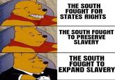 THE SOUTH FOUGHT FOR STATES RIGHTS THE SOUTH FOUGHT TO PRESERVE SLAVERY THE SOUTH FOUGHT TO EXPAND SLAVERY
