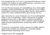 I'm looking for a 1-on-1 personal trainer who wants to make a real difference, not just run another workout session. I'm in the process of rebuilding my strength, health, and confidence. My focus is on safe strength training and proper form, because I want to train responsibly and long-term. My income is very limited, so I'm looking for free 1-on-1 training. This would be a great opportunity for a student, newly certified trainer, or someone who wants meaningful, real-world experience working with a Deaf client. If you're someone who wants to help, learn, and truly make an impact, I would really appreciate hearing from you. Thank you for reading.