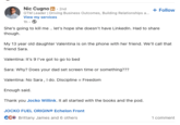 Nic Cugno in 2nd GTM Leader | Driving Business Outcomes, Building Relationships a... View my services 1h. → + Follow She's going to kill me.. let's hope she doesn't have LinkedIn. Had to share though. My 13 year old daughter Valentina is on the phone with her friend. We'll call that friend Sara. Valentina: It's 9 I've got to go to bed Sara: Why? Does your dad set screen time or something??? Valentina: No Sara, I do. Discipline = Freedom Enough said. Thank you Jocko Willink. It all started with the books and the pod. JOCKO FUEL ORIGINⓇ Echelon Front ece Brittany James and 6 others 1 comment