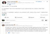 John Schmidt in ⚫ 2nd Headhunter | Helping Companies Fill Critical Roles in 2 W... View my services 4h -> Rule number 1 in recruiting: + Follow A "candidate" has to be interested in your opportunity for a reason other than money. So when a "candidate" replies to my outreach with "what is the comp?" I delete their message. CE 19 Like Add a comment... 42 comments Comment r Repost Send Most relevant Linda Ferrante in ⚫ 2nd . Recruiting for Family Owned and Privately held businesses 1h At least your clients now know they aren't actually getting the best of the best candidates. They are getting the ones who are subservient and don't have strong business sense. Any good business minded individual would ask about comp up front. It lets them know if the conversation is worth having or not. Like 8 Reply · 6 replies