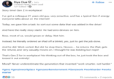 Riya Dua • 3rd+ Creative Head | Team Lead 1d. Edited ⚫→ Story time! Gen Z in workplace! + Follow I've got a colleague 21 years old guy, very proactive, and has a typical Gen Z energy everyone talks about on the internet! Today, we gave him a task: to sort out some data that was added in the drive! And here the really story starts! He had zero devices on him. Now, most of us, would groan or delay. Not him. Instead, he literally ordered an iPad off a blinkit, yes, just to get the job done. And he did. Work sorted. But did he stop there, Noooo.... he returns the iPad, gets the refund, and very casually moves on. I thought he was kidding but nope! That's Gen Z for in workplace! No thinking out of the box, he just took the box and tossed it out entirely! Moral? Never underestimate the generation that invented "work smarter, not harder." #genz #genzinworkplace #genzworkenviornment #Genzwork #workharder #works marter CCO 59 15 comments • 2 reposts