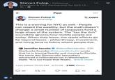 Steven Fulop • Following President & CEO Partnership for NYC | F... 1h. Х Steven Fulop @StevenFulop Post X.com This is a warning for NYC as well - People can resent the wealthy, but the math doesn't change: a small number of taxpayers fund a large share of the system. The "tax the rich" soundbite ignores how mobile people are today. When they leave, the ripple effects go far beyond taxes - philanthropy, investment, and hiring tend to follow where people live. Jennifer Jacobs @JenniferJJacobs. 23h Starbucks founder @Howard Schultz wrote that he is leaving Seattle and moving to Florida the same day Democratic lawmakers advanced a millionaires tax in Washington state. "It is our hope that Washi... Show more 4 Last edited 10:25 AM 3/11/26 218K Views . 99 1779 425 38 ↑