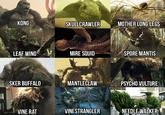 KONG SKULLCRAWLER MOTHER LONG LEGS LEAF WING MIRE SQUID SPORE MANTIS SKER BUFFALO MANTLECLAW PSYCHO VULTURE VINE RAT VINESTRANGLER NEEDLE WALKER