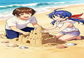 The King of Fighters (KOF): Bao and Hotaru Futaba making a sand castle