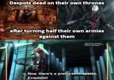 Despots dead on their own thrones after turning half their own armies against them E Golden throne my John Blanche Maegor the cruel by Michael Kormac Metal gear rising revengeance Now there's a pretty contrapasso. Exquisite!