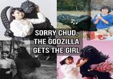 ギャオ!! ぽくって 誤解されてんだなあ。 キング・コングより、 の子にはやさしいよ。 SORRY CHUD, THE GODZILLA GETS THE GIRL