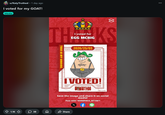 Screenshot of a Reddit post showing the user voted for Egg McBig in the One Piece World Top 100 popularity poll, by Reddit user KatyTruthed, posted on March 25th, 2026.