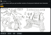 Screenshot of a fan illustration of Egg McBig by i-aicoba, posted on Reddit on March 26th, 2026.