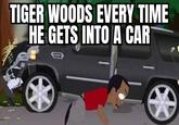 TIGER WOODS EVERY TIME HE GETS INTO A CAR