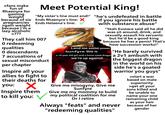 >fans make fun of Rhaenyra for gaining weight because of six pregnancies >gain weight because I'm a lazy alcoholic >??? Meet Potential King! "My sister's line must end!" Ends Rhaenyra's line: ✗ Ends Helaena's line: They call him 007 O redeeming qualities O descendants 7 accusations of sexual misconduct per chapter Inspire all your allies to fight to their deaths for ✓ you: Inspire them to kill you: "he's undefeated in battle if you ignore his battle with substance abuse" "Yeah Eustace said all he did was sit around, drink, and sexually assault his servants but he'd be a good king because he has a penis! That's how succession works!" Lend me some power Sunfyre this is "He barely survived a 14 year old girl and a horse sized dragon a 2v1 ambush with we're up against.... the biggest dragon Give me misogyny, Give me Sunfyre in the world on his side he's a goated warrior you guys" Give me my mommy to build my political coalition for me Or I retire Always "feats" and never "redeeming qualities" >start a war based on male superiority >get all your sons killed and be unable to name your one remaining child as your heir because of her gender