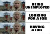 imgflip.com BEING UNEMPLOYED LOOKING FOR A JOB HAVING A JOB