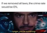 If we removed all laws, the crime rate would be 0%. 7 7 I mean, you're not wrong.