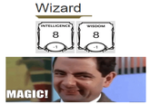 Wizard INTELLIGENCE WISDOM 8 8 MAGIC! -1 -1