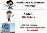 Never Ask A Woman Her Age A Man, His Salary W A German Company, what they were doing between 1933 and 1945 Werk Emden