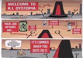 WELCOME TO A.I. DYSTOPIA. CYBER YOUR JOB OPTIONS ZEALOT. BIO FUEL. ARE... You haven't automated DoorDash yet? IT'S FUNNIER WHEN YOU GUYS DO IT. DOOR DASH.