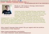 Anonymous (ID: ploT8ITV) STUDY: THERAPY DOESNT WORK ON (...) 03/16/26(Mon)20:26:07 No.530916815 Study on 100 incels in therapy determined it doesn't work on them. CALL OUT BLACK OPS 27 KB JPG >Among incels reporting therapy experiences, 70.8% reported negative outcomes and 7.9% reported satisfaction. None of those forced into therapy (25.8%) reported positive outcomes. Thematic analysis revealed barriers to engagement: (1) "blackpill" ideology attributing sexual/romantic deprivation to immutable factors; (2) conspiracy theories framing therapy as designed to sedate and control; (3) view of therapy as female-biased and hostile to men; (4) practical concerns including cost, privacy, and hospitalization. Why doesn't therapy help incels? Do you agree with the authors conclusions of the reasons? https://www.tandfonline.com/doi/ful I/10.1080/10503307.2025.2600546#abstract