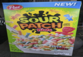 Post NEW! SOUR PATCH Kids B FLAVORED CEREAL 35 NET WT 18 OZ (1 LB 2 OZ) 510g SOUR THEN SWEET PER! CUP SERVING 140 2.5 210- 15 LAR