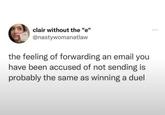 clair without the "e" @nastywomanatlaw the feeling of forwarding an email you have been accused of not sending is probably the same as winning a duel