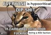 EVERYONE is hypocritical DIP S--- IT CAME FREE WITH YOUR F------ being a 40k faction