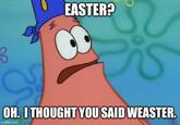 3 MU EASTER? OH. I THOUGHT YOU SAID WEASTER. imgflip.com