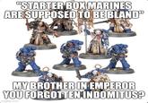"STARTER BOX MARINES ARE SUPPOSED TO BE BLAND" MY BROTHER IN EMPEROR YOU FORGOTTEN INDOMITUS? imgflip.com