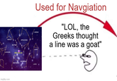 AQUILA SCUTUM OPHUCHUS Used for Navgiation SERPENS "LOL, the Greeks thought a line was a goat" LIBRA CAPRICORN SRB 1806-20 imgflip.com SCORPIUS SAGITTARIUS LUPUS