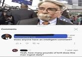 Comments DRAF Х Commentary Live 1 year ago Does anyone have an intelligent comment? 4 回 10 ♡ 1 year ago Yeah, how many pounds of krill does this man ingest daily?