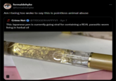 formaldehyke @formaldehyke Am I being too woke to say this is pointless animal abuse Crime Net @TRIGGERHAPPYV1 - Apr 7 This Japanese pen is currently going viral for containing a REAL parasitic worm living in herbal oil