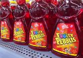 Batter worthis FRUITY EBBLES Flavored Syrup DMIR Post Bitter Worth's FRUITY PEBBLES Flavored Syrup 24 FL 02 POFLO Butter worth's Post FRUITY PEBBLES Flavored Syrup 24 FL OZ (1 PT 8 FL OZ) 710ml ESTION Mrs Butter worth's Post FRUITY PEBBLES NATURALLY AND ARTIFICIALLY FRUIT FLAVERED Flavored Syrup BRAND 24 FL OZ (1 PT 8 FL OZ) 710ml