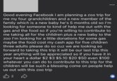 Good evening Facebook I am planning a zoo trip for me my four grandchildren and a new member of the family which is a new baby he's 5 months old so I'm looking for someone to kind of help me out with the gas and the food so if you're willing to contribute to me taking all for the children plus a new baby to the zoo I'm looking for a little donations for some gas maybe the food cost my cash app for five children three adults please do so cuz we are looking so forward to taking this trip it will be our last trip this year anything will be appreciated so if you have it in your heart a dollar $2 $3 $5.10 $20 $50 even $100 whatever you can do to contribute to this trip for the children will be such a blessing come on people help us out with this zoo trip 2