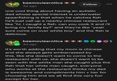 beemovieerotica ☺ ☺ 3d ago Follow one cool thing about having an autistic dad whose special interest is underwater spearfishing is that when he catches fish he'll just call up a nearby chinese restaurant like "hi. i caught a fish. can you cook it and i'll bring my family by?" and they're like "yeah sure come on over white boy" and the fish is delicious. beemovieerotica 0 3d ago 33 it's worth adding that my mom is chinese and she always gets embarrassed by this. like she doesn't want to come to the restaurant with us. she doesn't want to be seen with the white man she caught plus the fish that her white man caught. everyone who works at the restaurant thinks my dad is awesome and compliments him + her for choosing him and we all find this very fun except for her.