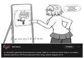Commission yorupei farvann YOU CAN DO IT ARCHEID! YOU ARE STRONG AND BEAUTIFUL Follow a vampire giving themselves a pep talk to a mirror that has a crudely drawn picture of themselves that they drew taped to it